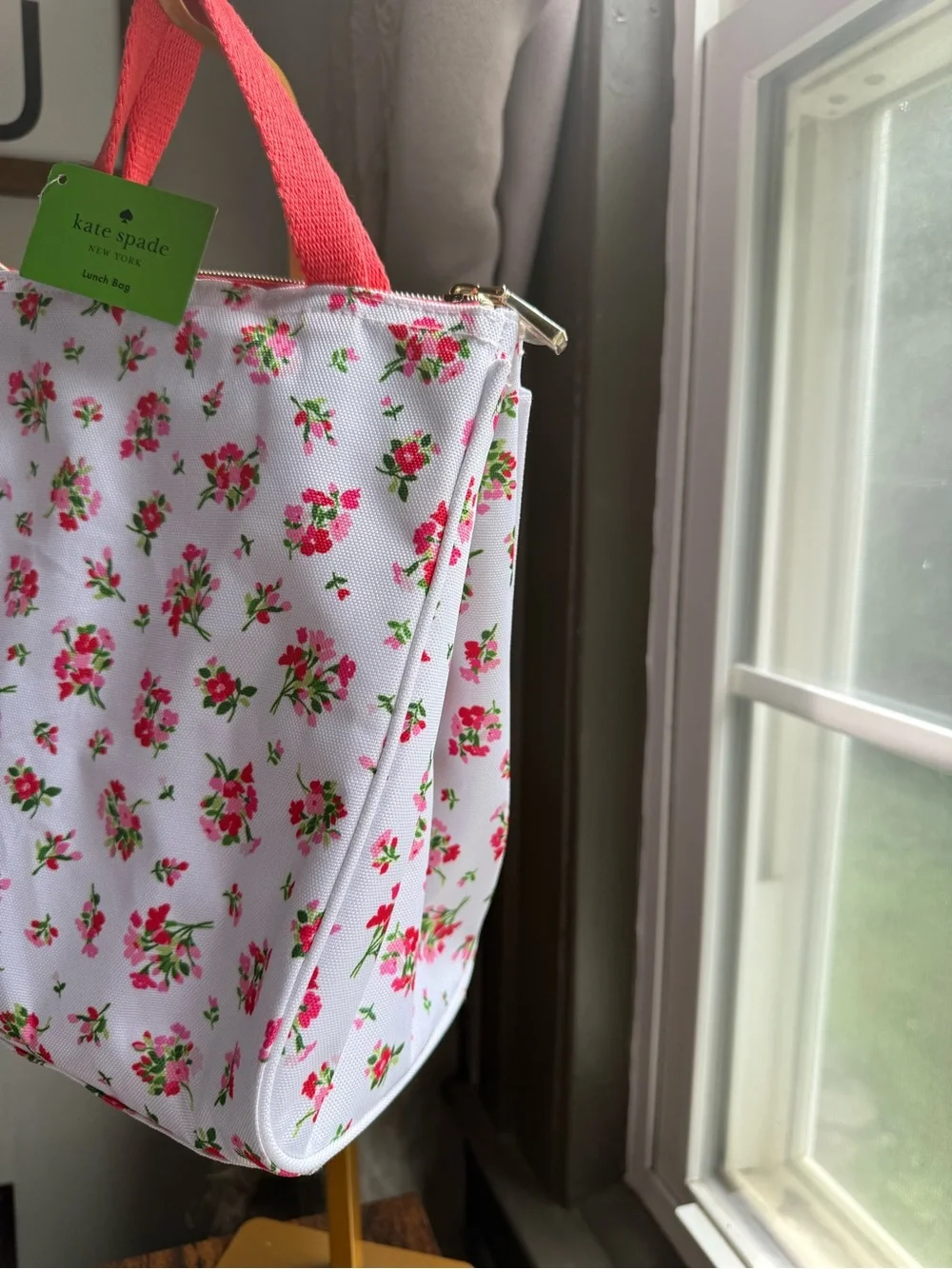 NWT kate spade White Floral Insulated Backpack with Pink Handles